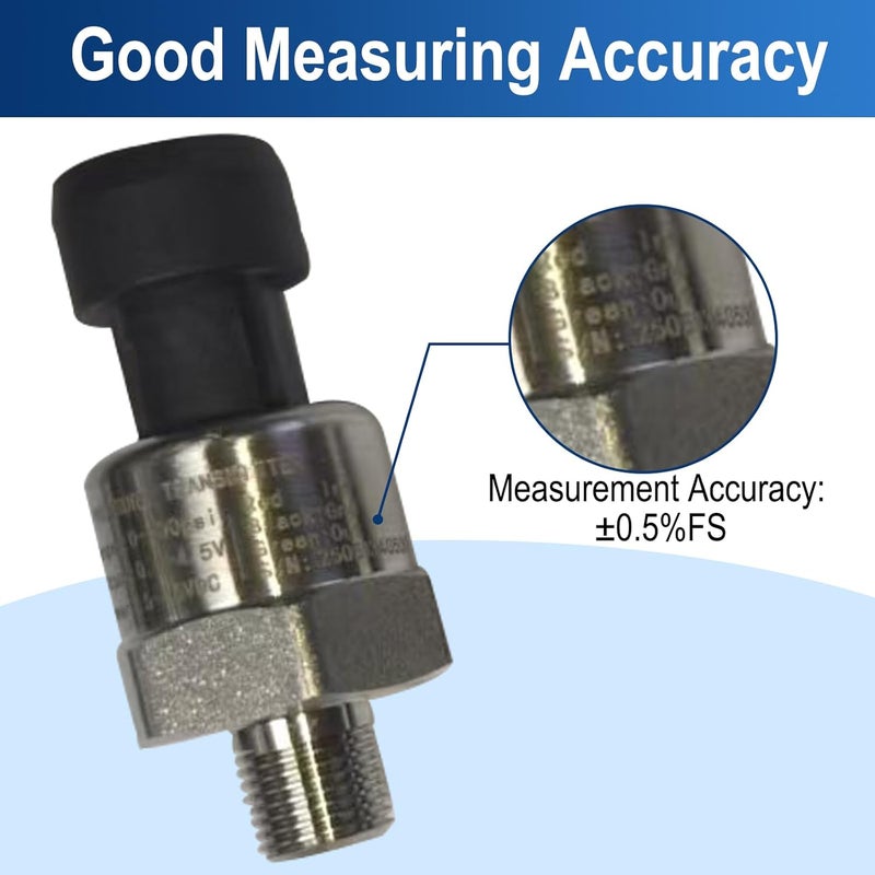 UGrandF حساس ضغط من الفولاذ المقاوم للصدأ 100 PSI / محول - خيط 1/8"-27 NPT مع مجموعة حزام، حساس متعدد الأغراض للزيت، الوقود، الهواء والماء (0-100 PSI) - Image 2